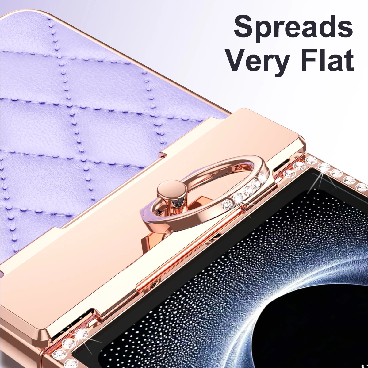Luxury Flash Diamond Plain Leather For Samsung Galaxy Z Flip 7 Case Fold Hinge Rotating Ring Bracket Cover Optional Mirror Film