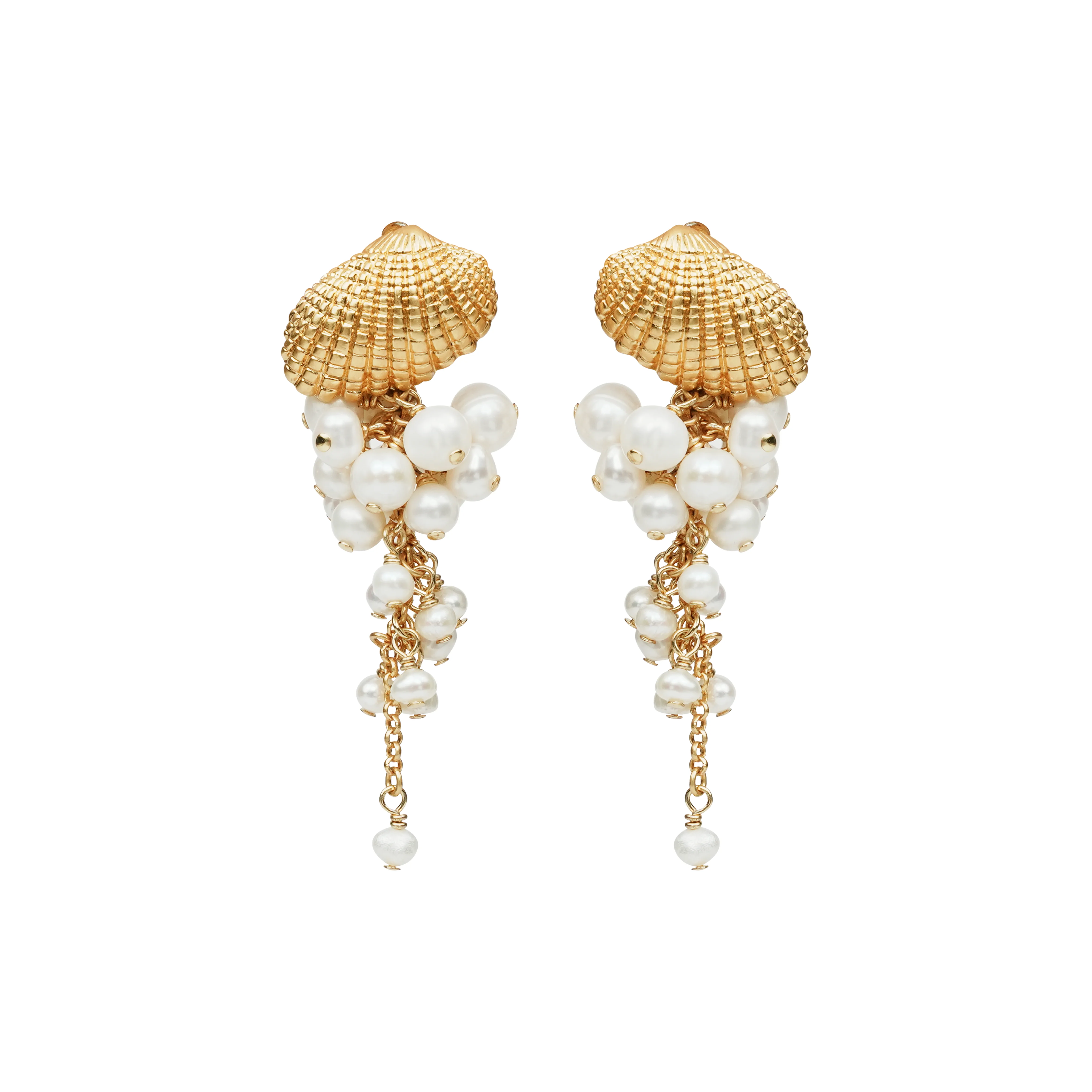 Wholesale Vintage Gold Plated Pearl Earrings With Shell Grape Design Brass Freshwater Pearl Drop Earrings for Women's Gifts