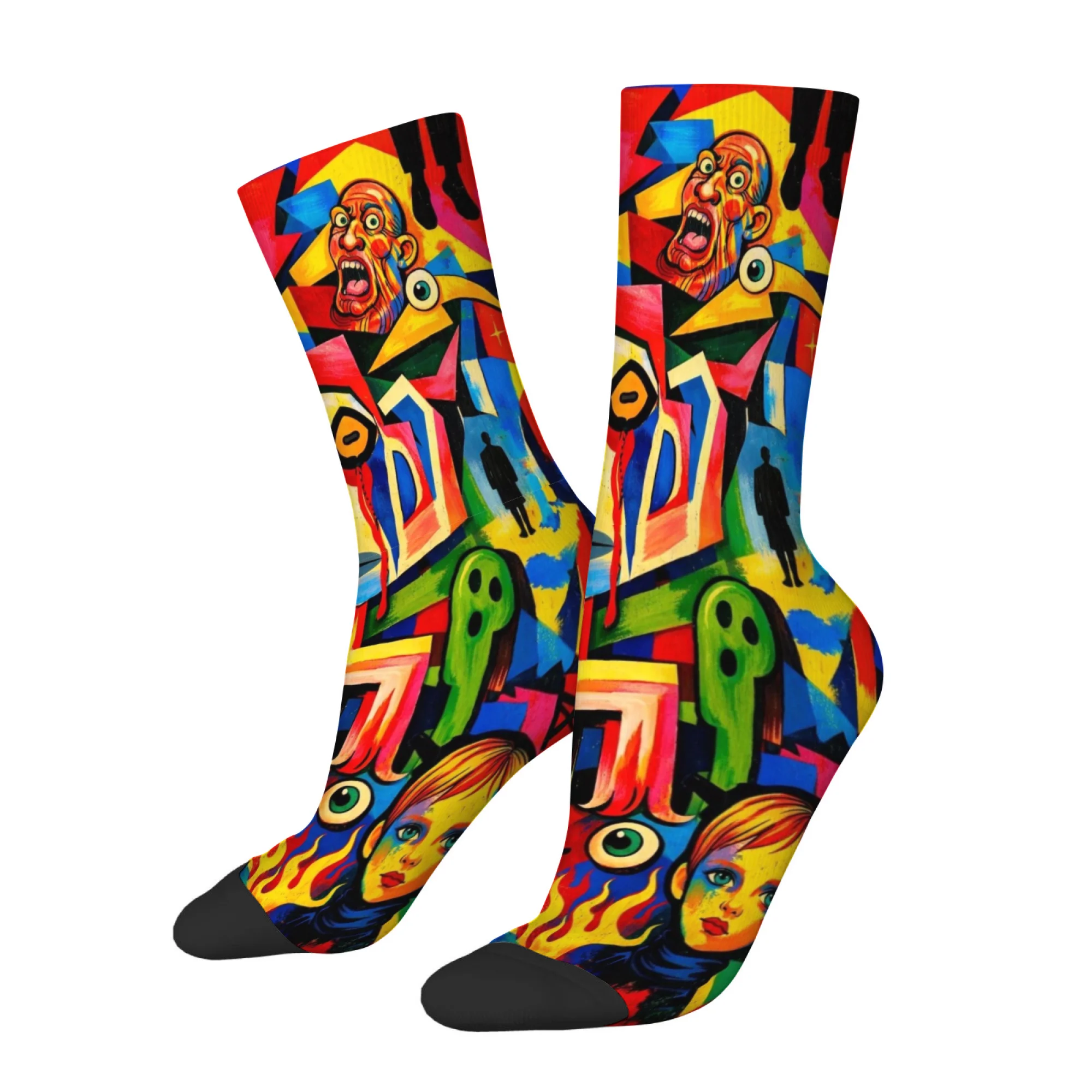 Novel Abstract Colorful Print Men's Socks Comfortable Skin-friendly Soft Socks Quirky Hip-hop Fashion Street Sports Casual Socks