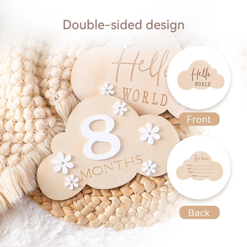 2Pcs Baby Wooden Cute Cloud Milestone Cards Photography Accessories For Newborn Photography Shooting Props Newborn Birth Gifts