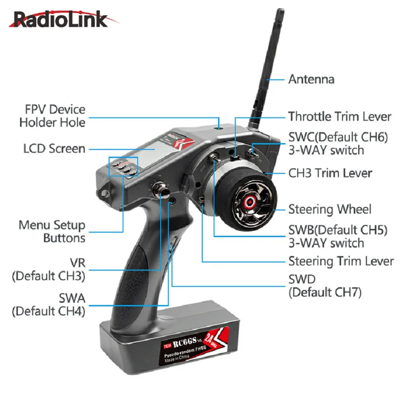 Radiolink RC6GS V3 2.4G 7-kanałowy nadajnik radiowy RC i odbiornik żyroskopowy R7FG nowa aktualizacja pilot do łodzi samochodowej RC