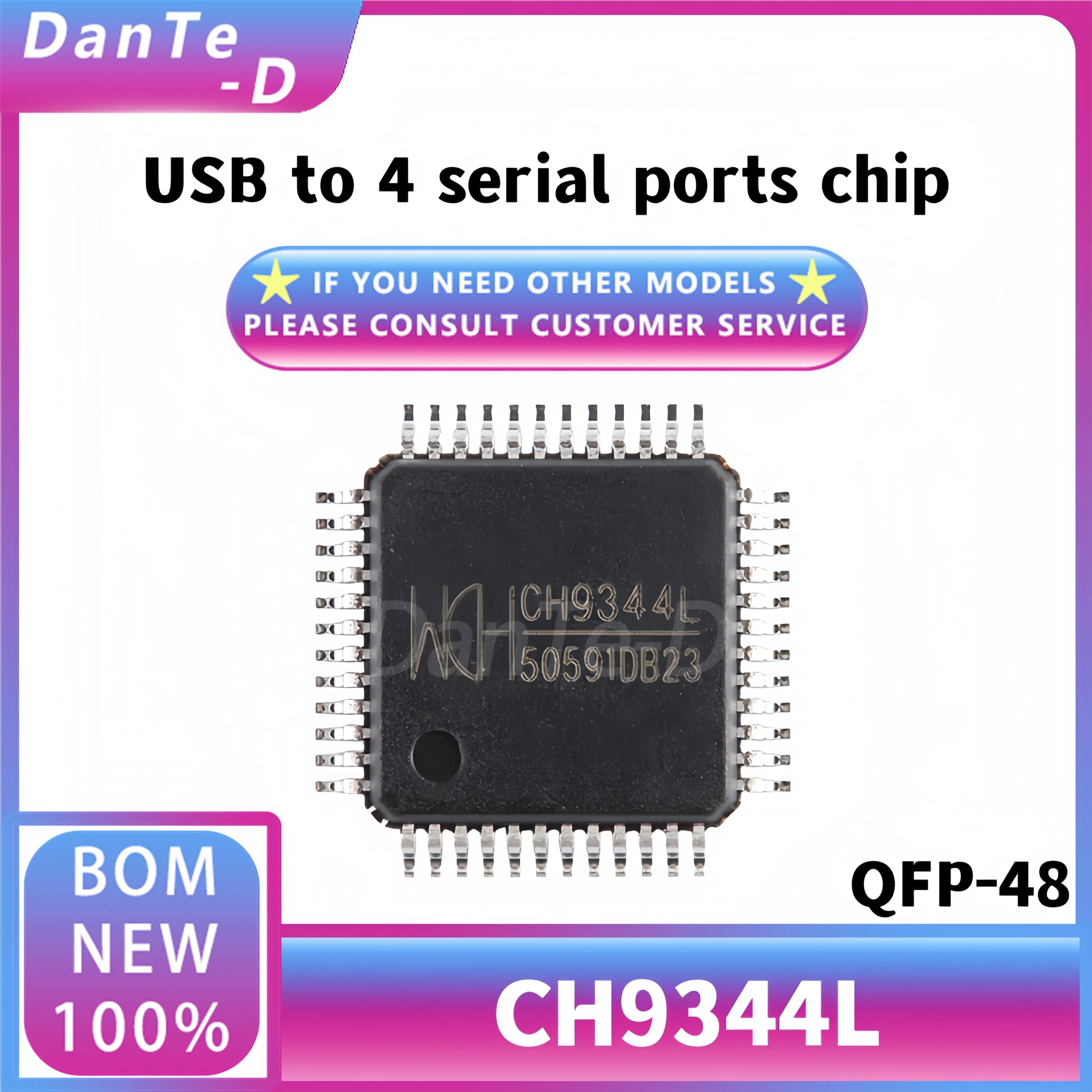 CH9344L package LQFP-48 USB to 4 serial port IC brand new original authentic