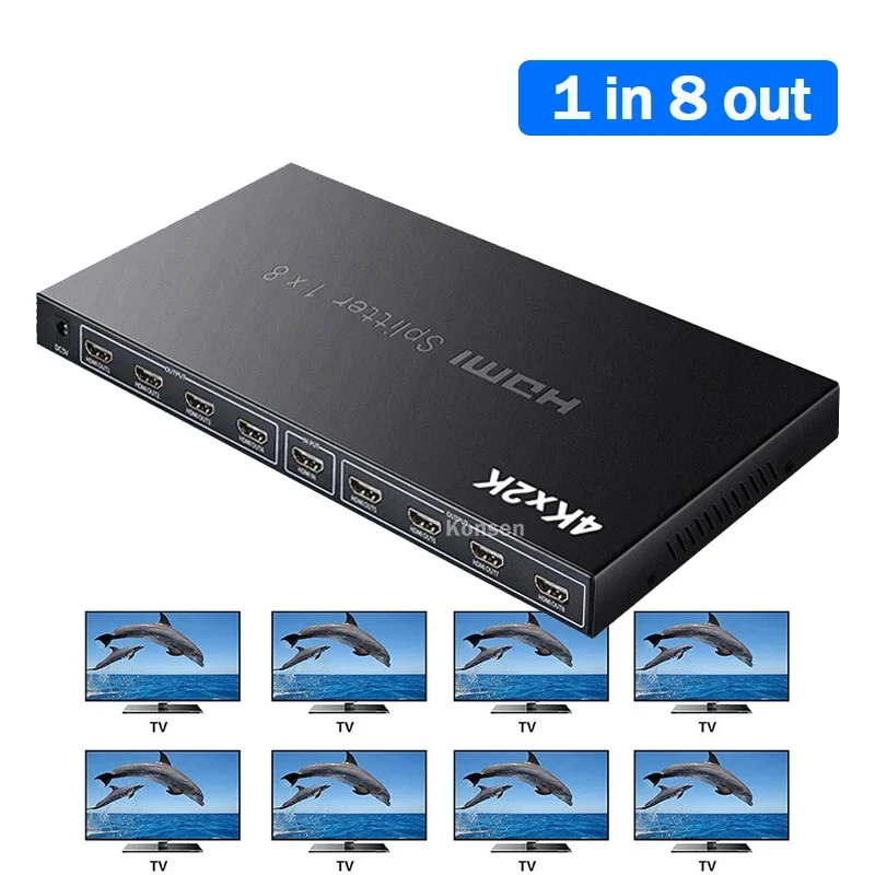 8 Port HDMI Splitter 1x8 4K 30Hz HDMI Video Splitter 1 In 8 out HDMI Distributor Amplifier 8 HDMI Display Duplicate for PC HDTV