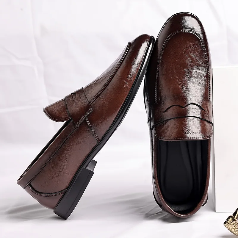 Chaussures en cuir à enfiler pour hommes, chaussures provoqué pointues, style italien, luxe, fête formelle, bureau, mariage, mode