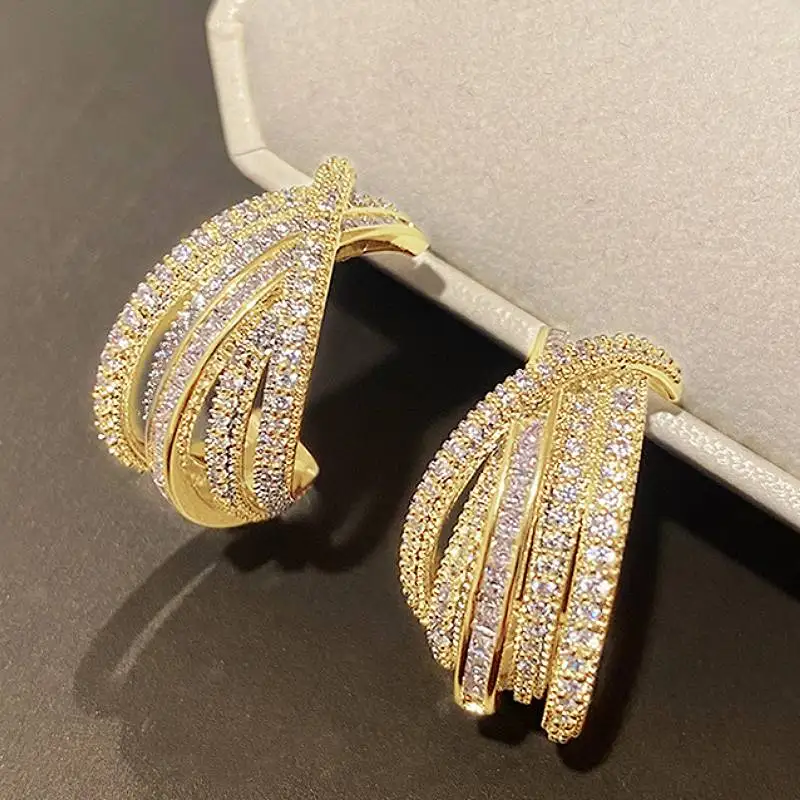 Huitan Claw Shaped Women Hoop Earrings Full Bright Cubic Zir