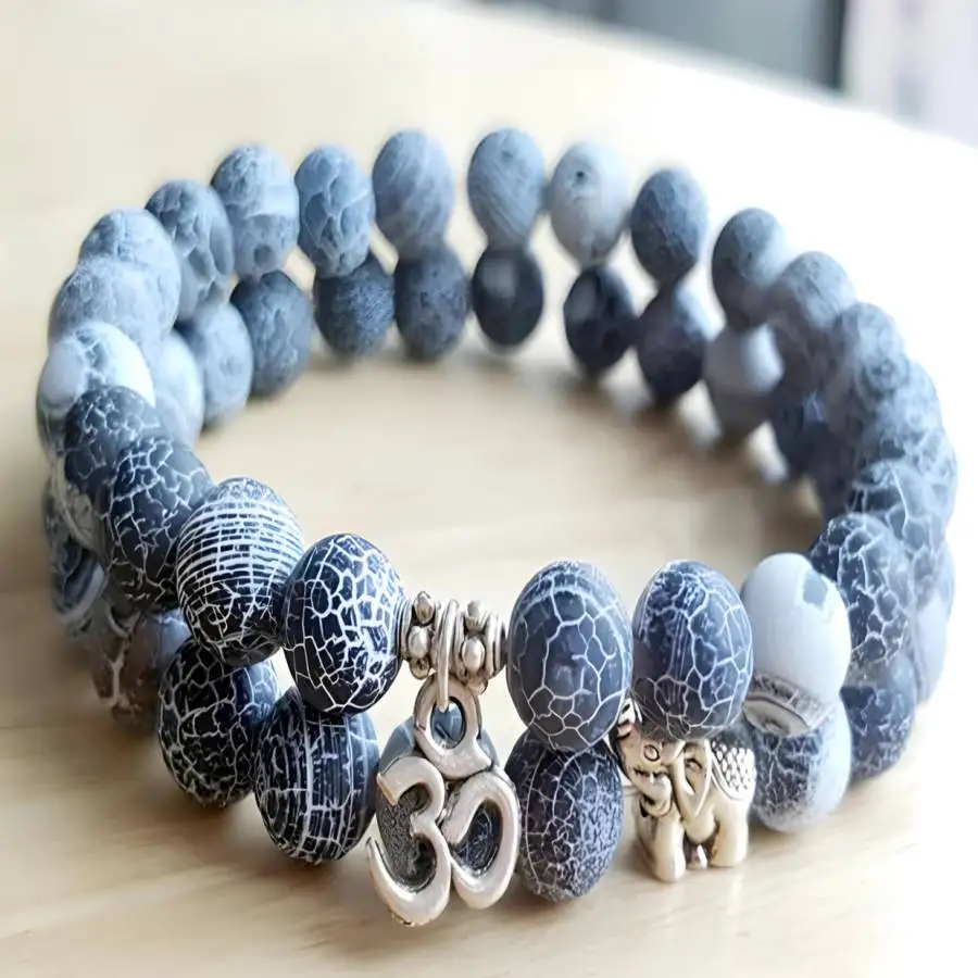 

2pcs Reikipcs 8mm Natural Weathered Agate Mala Bracelet Sacred Chakra Jewelry zazen Tibetan Mala Spiritual Buddha Yoga Bead