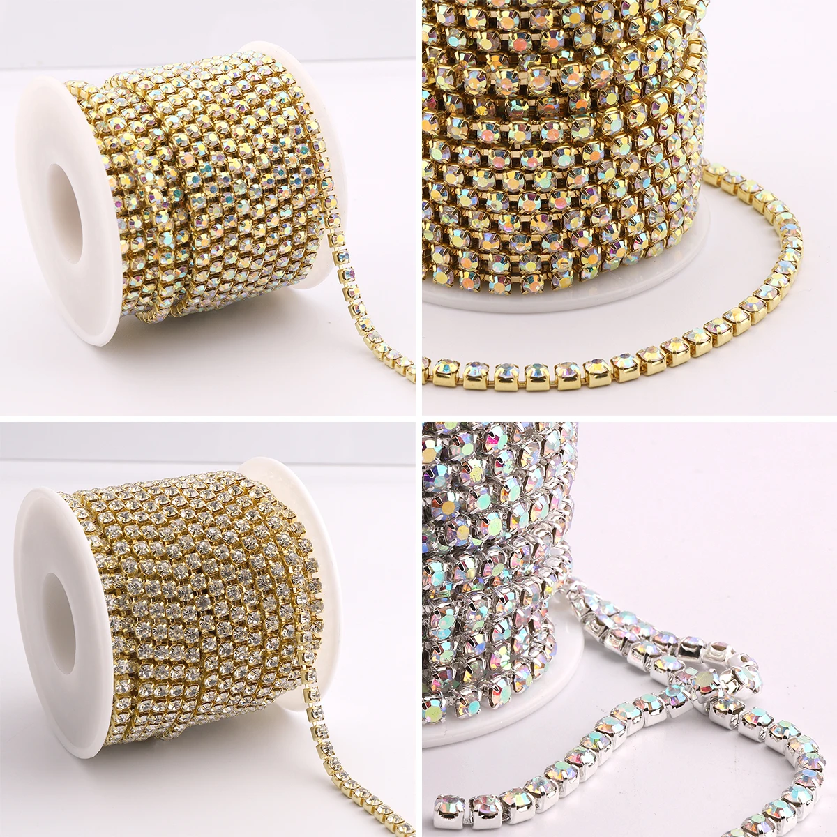 

SS6-SS28 Crystal 10 Yard Rhinestones Chain Clear Trim Sewing With Claw Glass Crystal Gold Base Cup Chain for Clothes Accessory