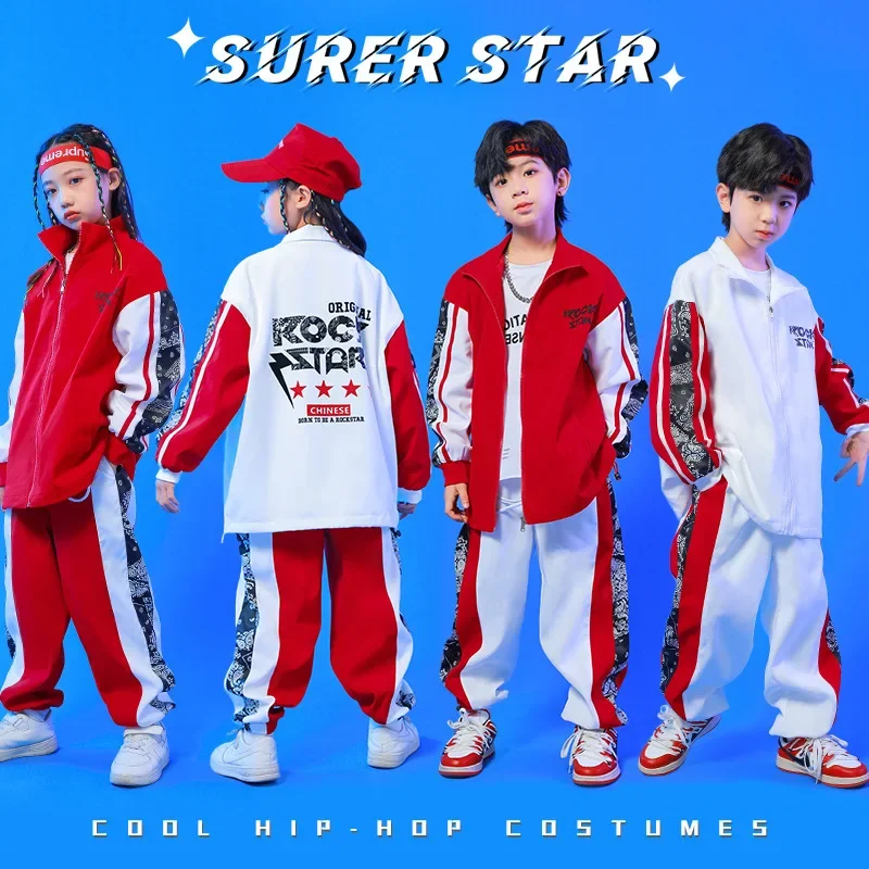 Kid Hip Hop Clothing Print Zip Up Bomber Jacket Top Casual Jogger Pants for Girl Boy Jazz Dance Costume Clothes Wear Outfits Set