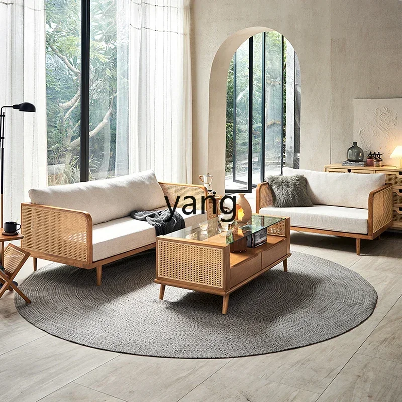 LMrattan sofa combination vacation home solid wood sofa new Chinese rattan chair