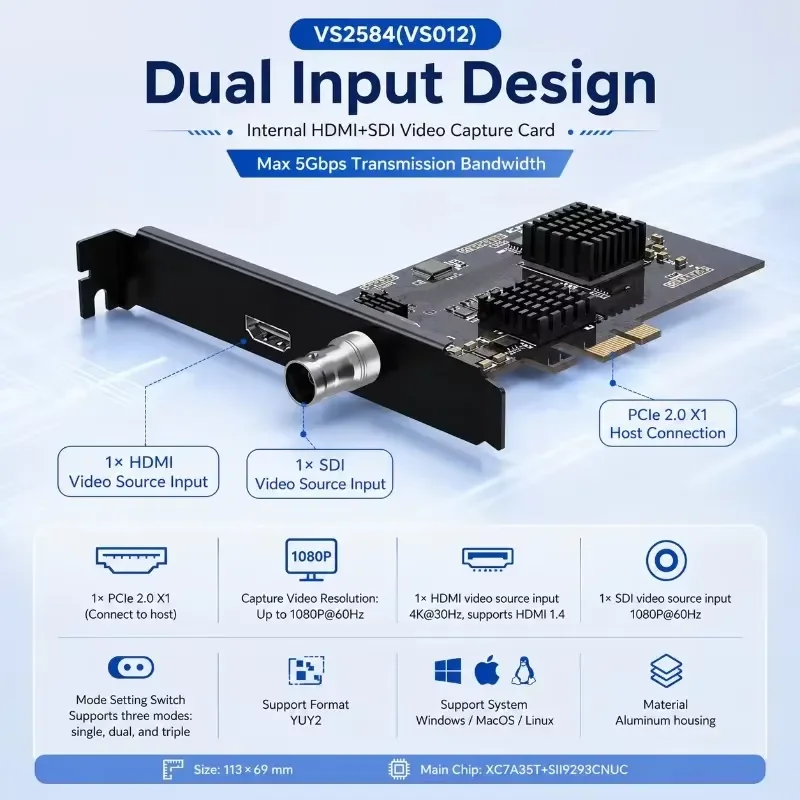 AP01 for PCIe 2.0 X1 SDI Hybrid Capture Card 4K30 1080P60 SDI YUY2 Single Dual Triple Mode Internal Video Capture view 3