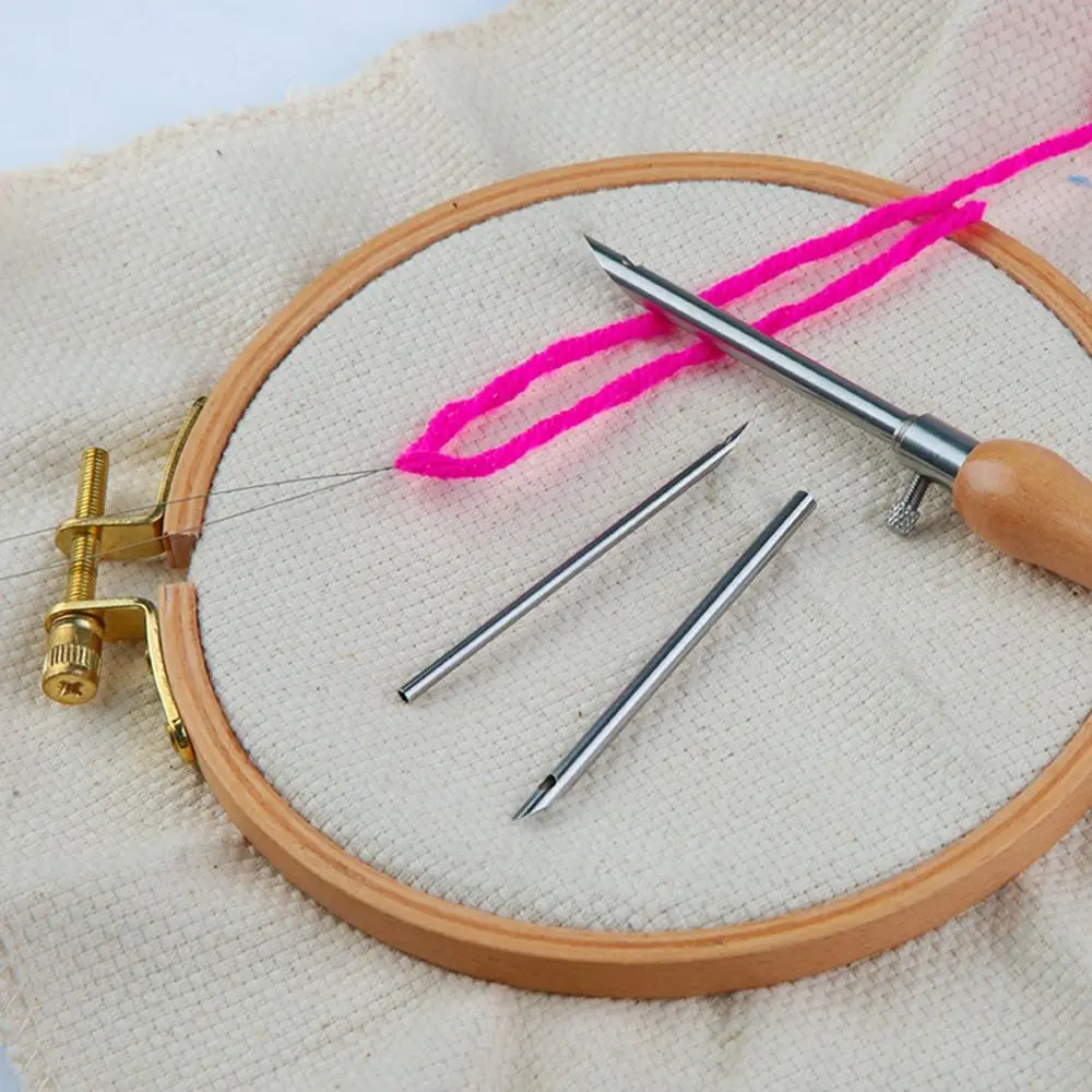 5 قطعة 2.5 مللي متر/3.5 مللي متر/5 مللي متر لكمة إبرة مجموعة مقبض خشبي قابل للتعديل لكمة خياطة عدة التطريز الحرفية DIY بها بنفسك عبر غرزة الإبر #1