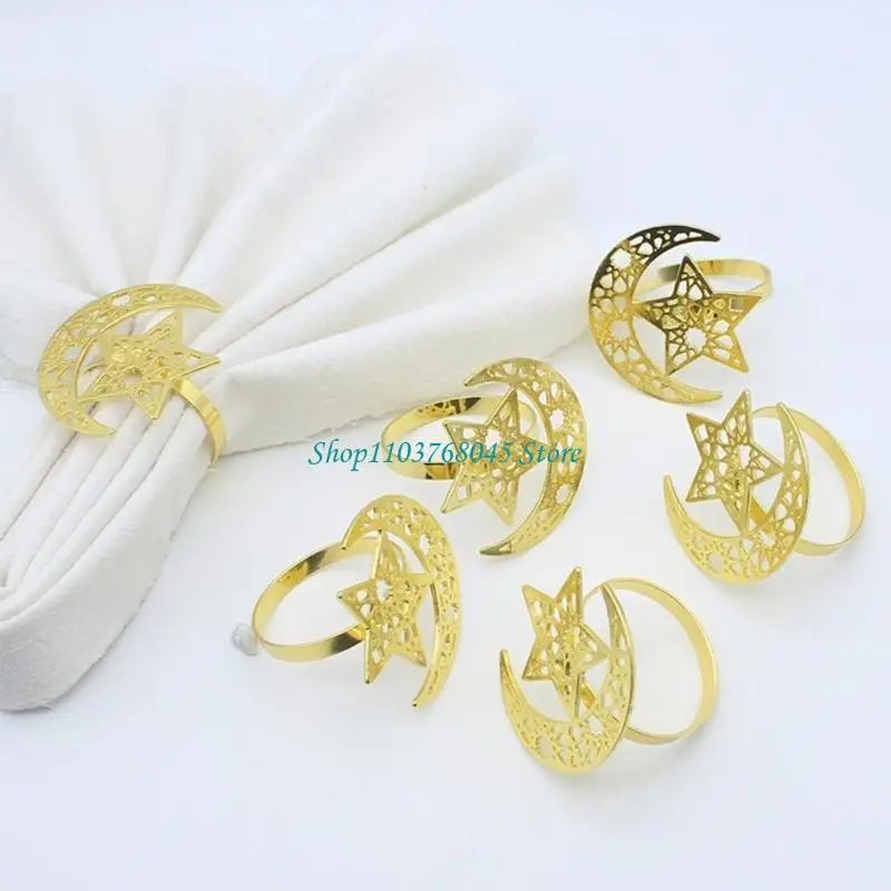 R53F 6 Pack Moon and Star Napkin Rings Festival Serviettes Holderes Napkin Buckle