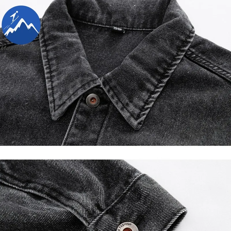 COMXZ Mens Cotton Denim Jacket 2025 Vintage American Fashion Motorcycle Jackets Premium Men Workwear Black Washed Denim Coat