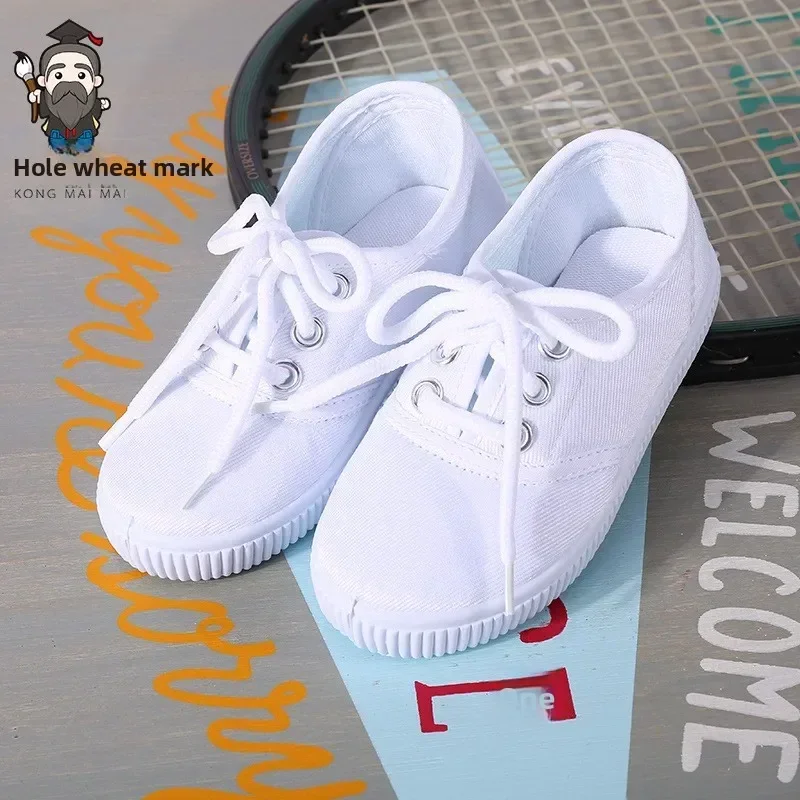 

Children Student School Canvas Shoes Kindergarten White Cloth Shoes Boys White Shoes Girls Shoe laces Velcro Neutral Solid Color