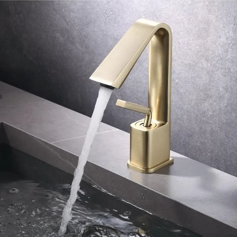 

Brush Gold Basin Faucet Solid Brass Lead Free Single Lever Hot and Cold Mixer Sink Tap Bathroom Washbasin Vanity