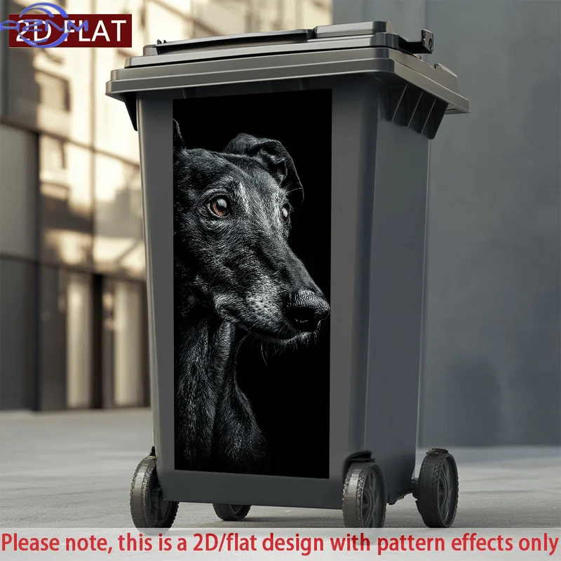 2D/FLAT-1pc Black Greyhound Dog Portrait Trash Can Sticker Wall Sticker PVC Self - Adhesive Waterproof Scratch - Resistant Dec