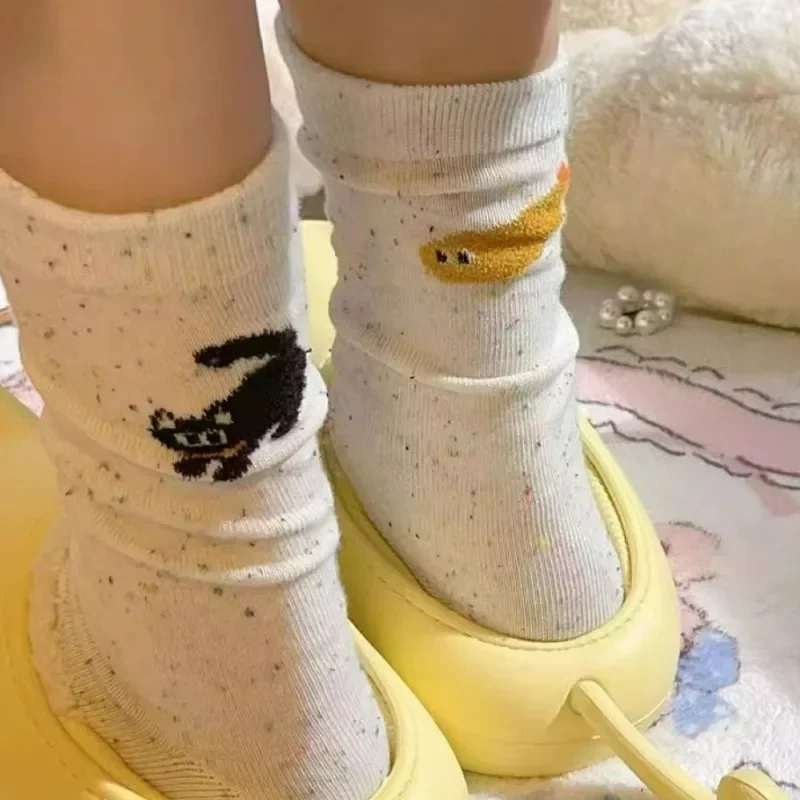 

Забавные носки с мультяшным котом для женщин, носки с кошачьей рыбой, милые носки с рисунком кота и рыбы, средние носки в горошек, мягкие теплые теплые носки для экипажа