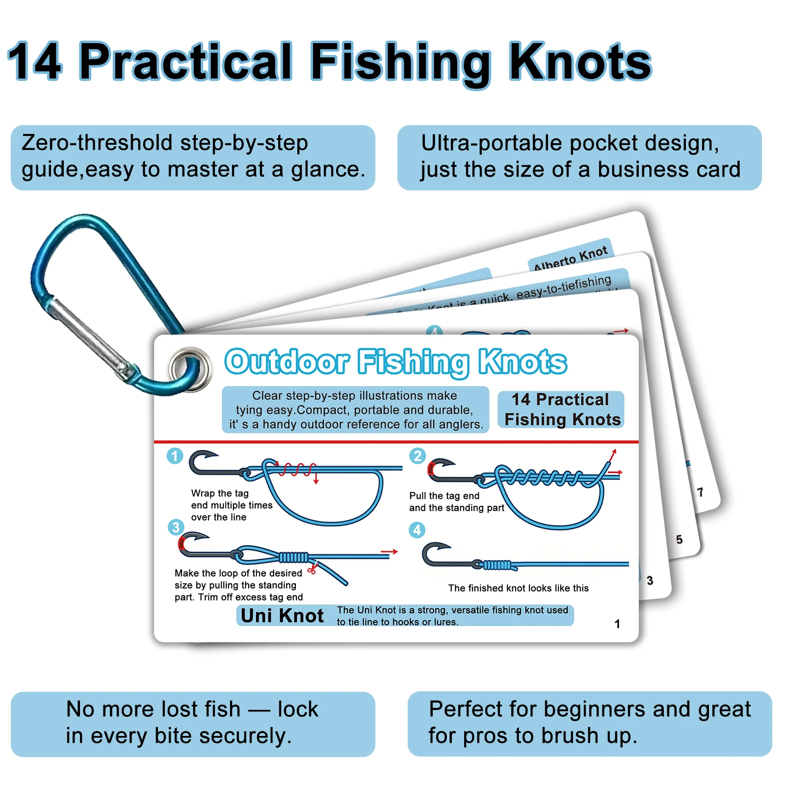 7-teiliges Set Angeln-Knotenlehrkarten mit 14 einfach zu erlernenden Anleitungen – unverzichtbar für Anfänger-Angler – Detail 1