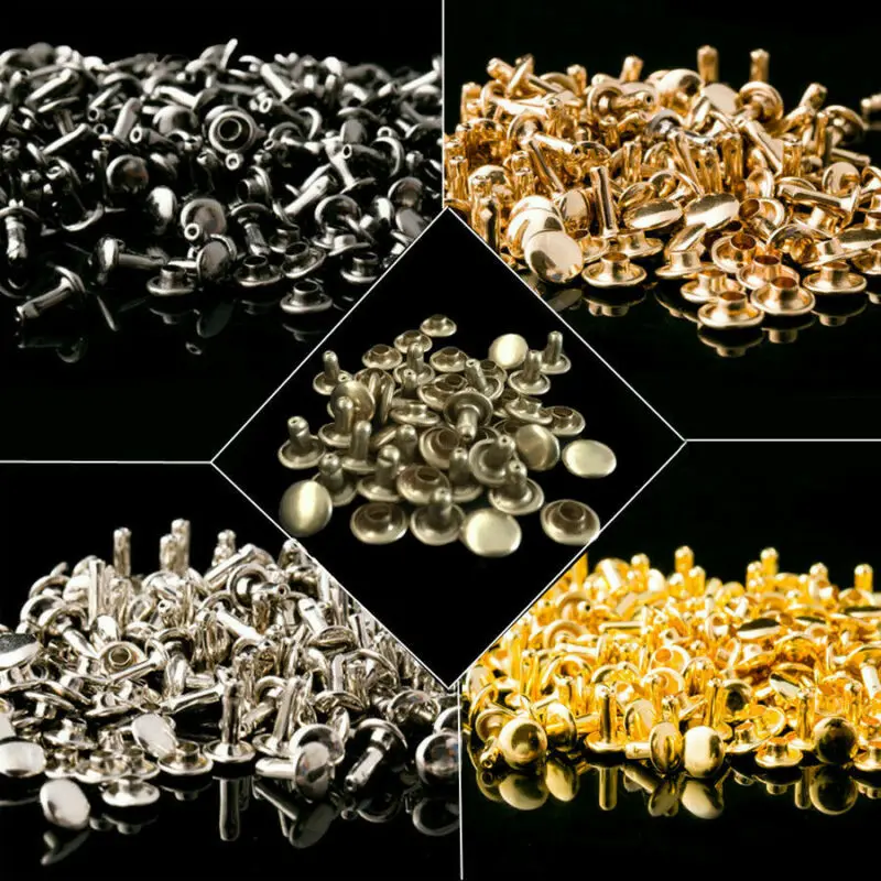 50Pcs 6-12mm Metal Double Cap Rivets Studs Round Rivet for Leather Craft Bag Belt Clothing Garment Shoes Pet Collar Decor