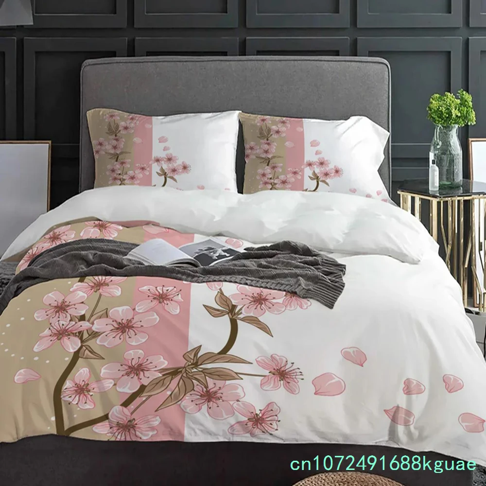 Peach Blossom Petals Leaves Flower Bedding Set 3pcs Duvet Cover Pillowcase Kids Adult Quilt Cover Double Bed Set Home Textile