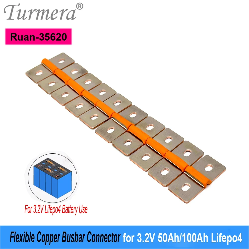 

Turmera 12V 48V Lifepo4 Battery Flexible Busbar Copper Connecter Hole to Hole 35mm 2mm 400A for 3.2V 30Ah 50Ah 150Ah Lifepo4 Use