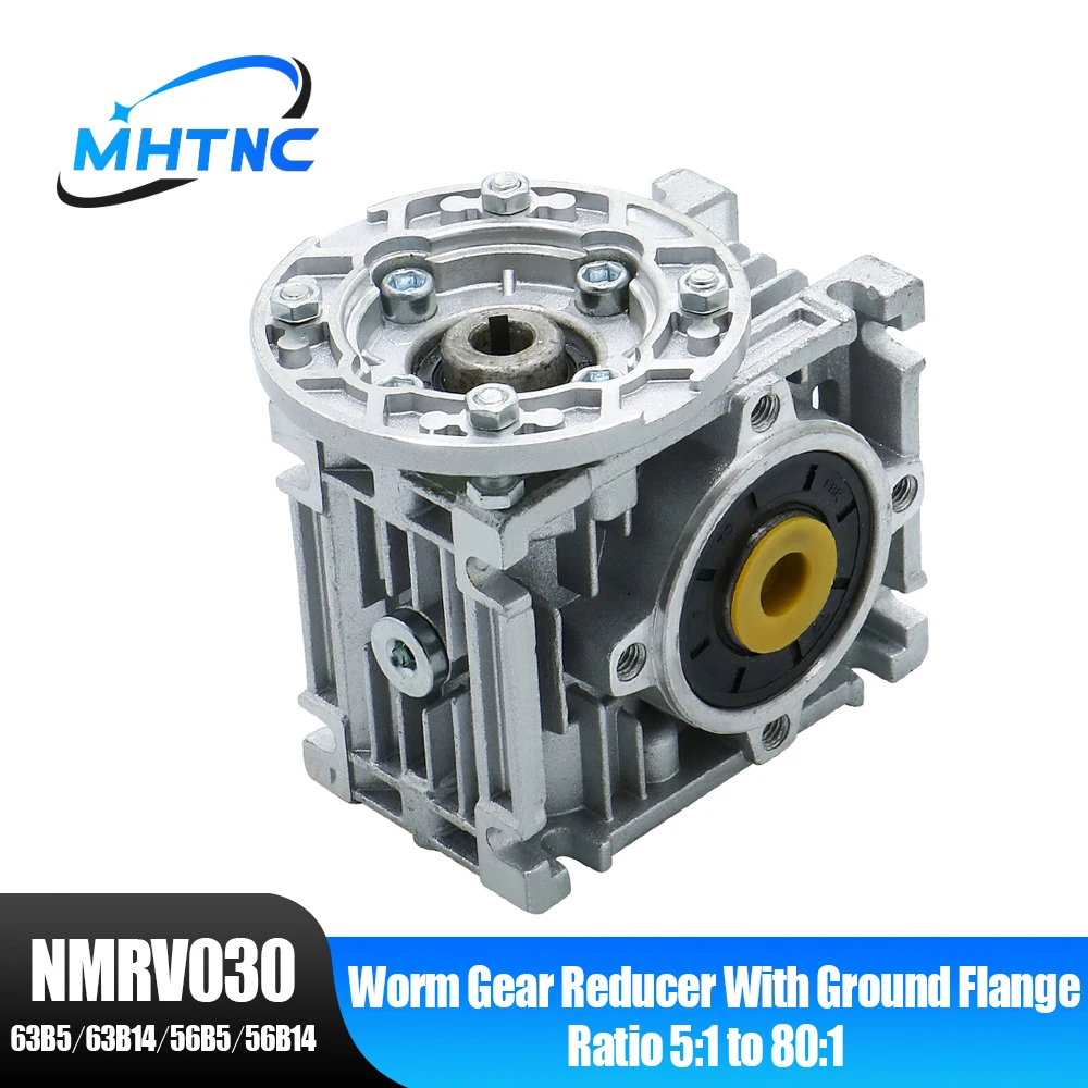 90 degree Gearbox NMRV030 Worm Gear Speed Reducer 5:1-80:1 Input 9mm/11mm Output 14mm IEC Flange 63B5/63B14/56B5/56B14