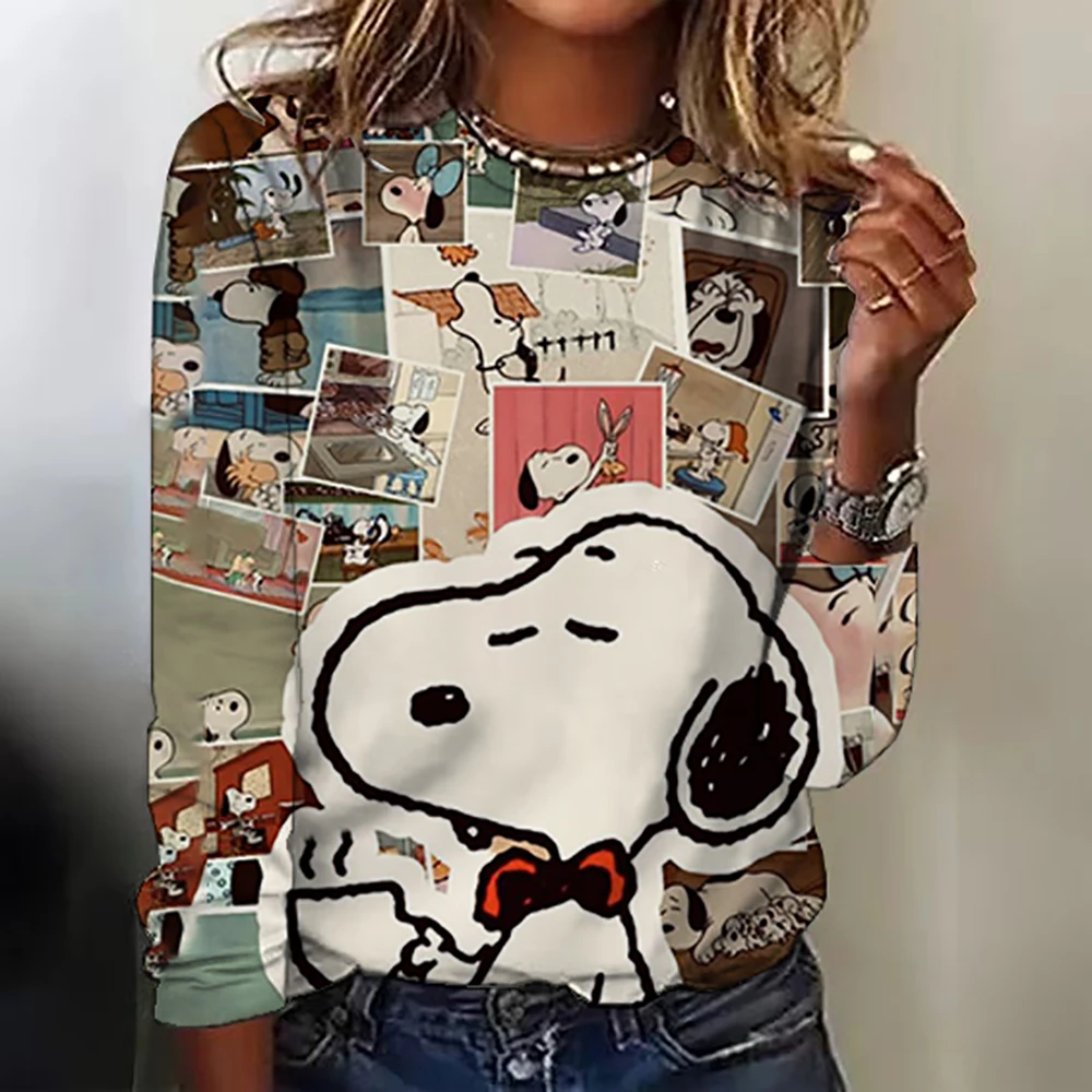 Women\'s long sleeved T-shirt Kawaii O-neck s-3XL Snoopy cute high-quality 3D printed new youth women\'s clothing