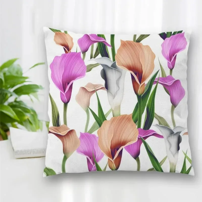 Home Office Decorative Sofa Cushion Calla Lily Pattern Pillowcase Bedroom