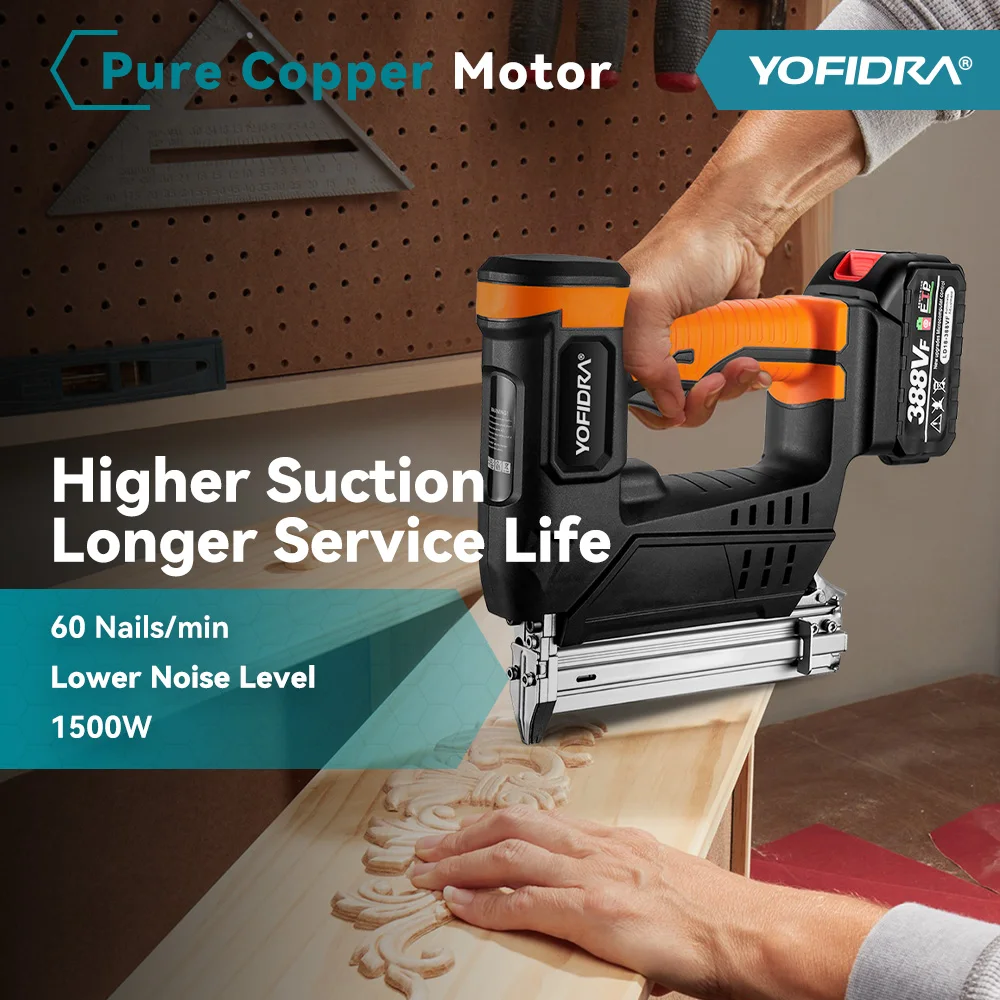 YOFIDRA 1500W Cordless Electric Nail Gun Nailer Tacker Furniture Staple Gun With 1000pcs F30 Non-stuck for Makita 18V Battery