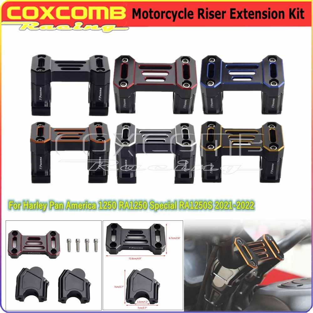 1 Pair Motorcycle Pull Back Handlebar Risers Kit W/ Top Clamp Cover For Harley Pan America 1250 Special RA1250S RA1250 2021-2024