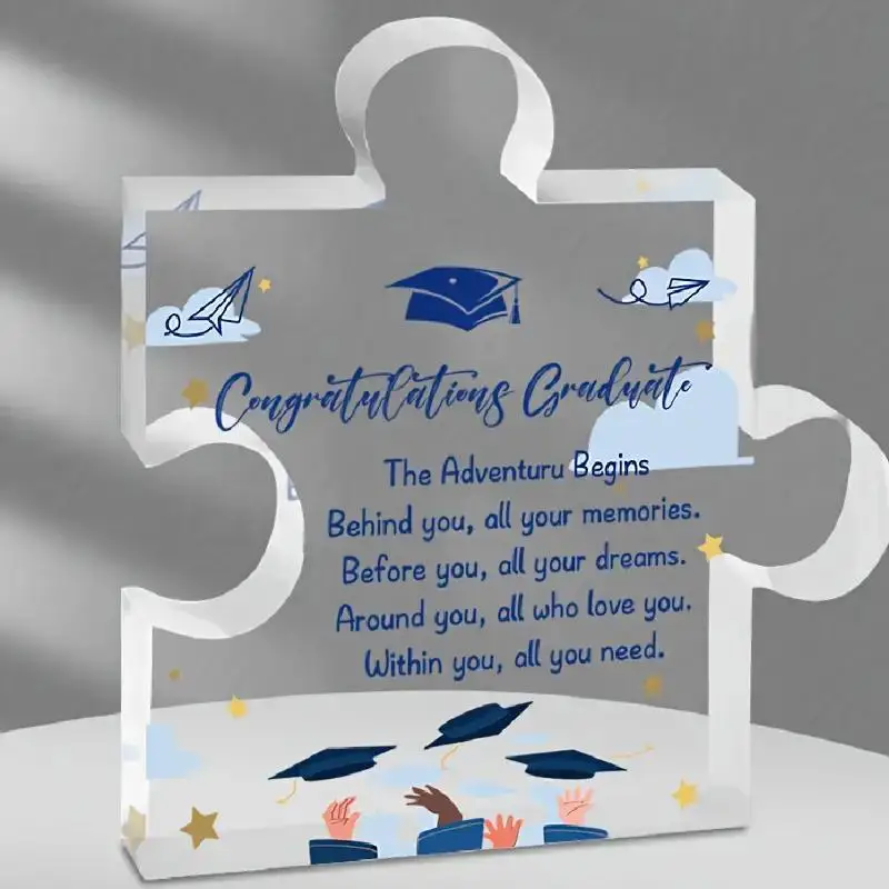Inspirational 2025 Acrylic Puzzle Keepsake, Graduation Cap & Diploma Design, Sentimental Message for College High School Grads