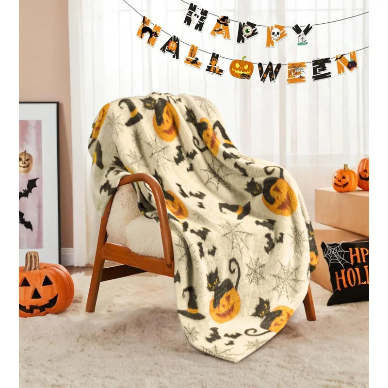 

Halloween Blanket - Gothic Skull, Pumpkin, Black Bat Blanket, Soft Plush Halloween Ghost Blanket, Suitable for Sofa or Bed