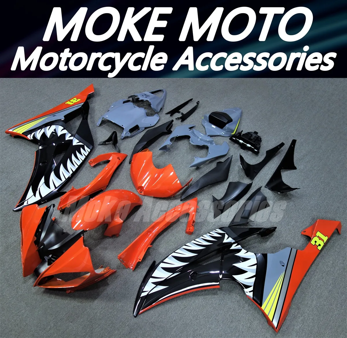 

Moke moto Motorcycle Fairings Kit Fit For Yzf-R6 2008 2009 2010-2014 2015 2016 Bodywork Set ABS Injection New Orange Shark