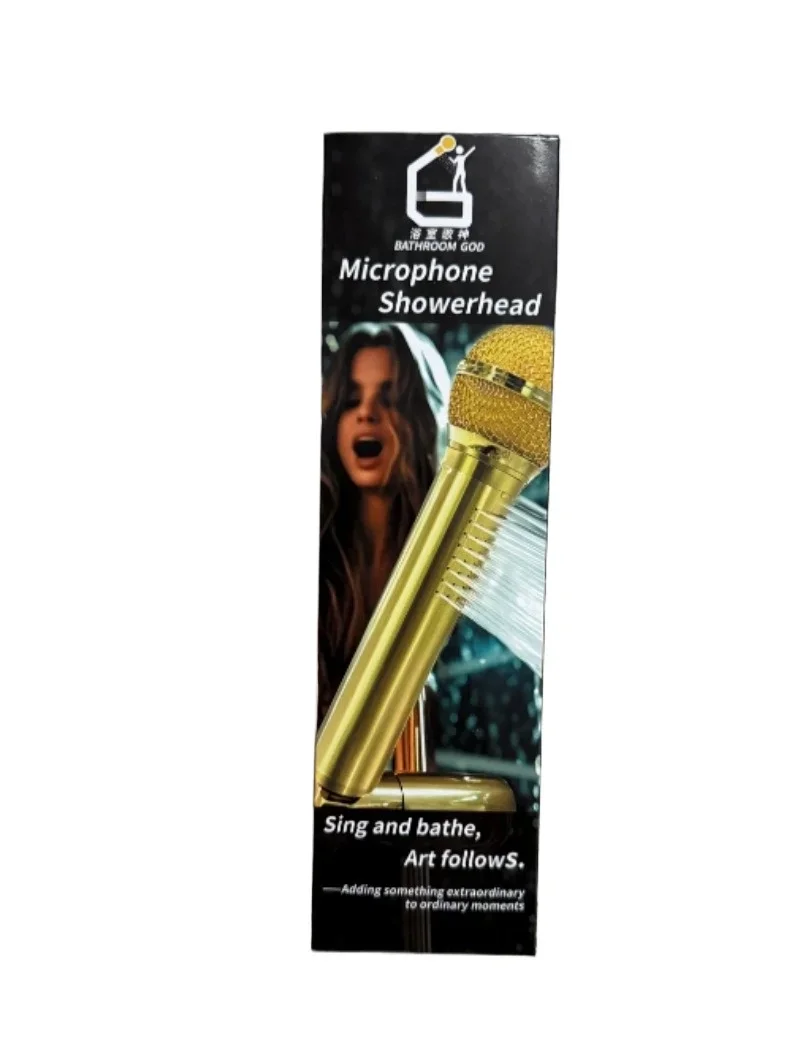 

Microphone , singing Gold, black, and red appearance