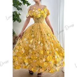 Lena-Yellow Flower Sticker Ball Dress A-line Evening Dress Elegant Detachable Shawl and Ankle Vestidos Verano Moda 2024