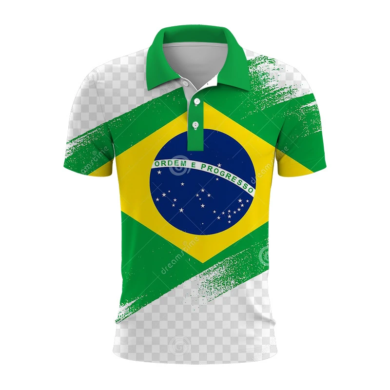 Brazil National Emblem 3d Printed Summer Button Down Collar Polod For Men Casual Tops Oversized Short Sleeve Trend Men Clothing