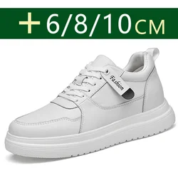 Sapatilhas de couro genuíno para homens, sapatos masculinos, sapatos de elevador confortáveis, sapatos de skate, aumentam os cordões, moda clássica, novo, 10 cm