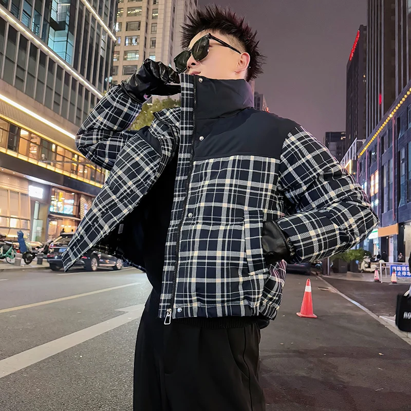 Winter Korean Spliced Stand Up Collar Cotton Jacket Thick and Warm Casual Jacket Social Street Wear Puffer Parkas Men Clothing