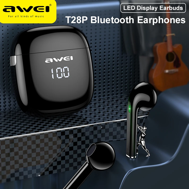 

Awei T28P Bluetooth Earphones In-ear LED Display Wireless Headphones Gaming Earbuds With Microphone For iPhone Hauwei Xiaomi