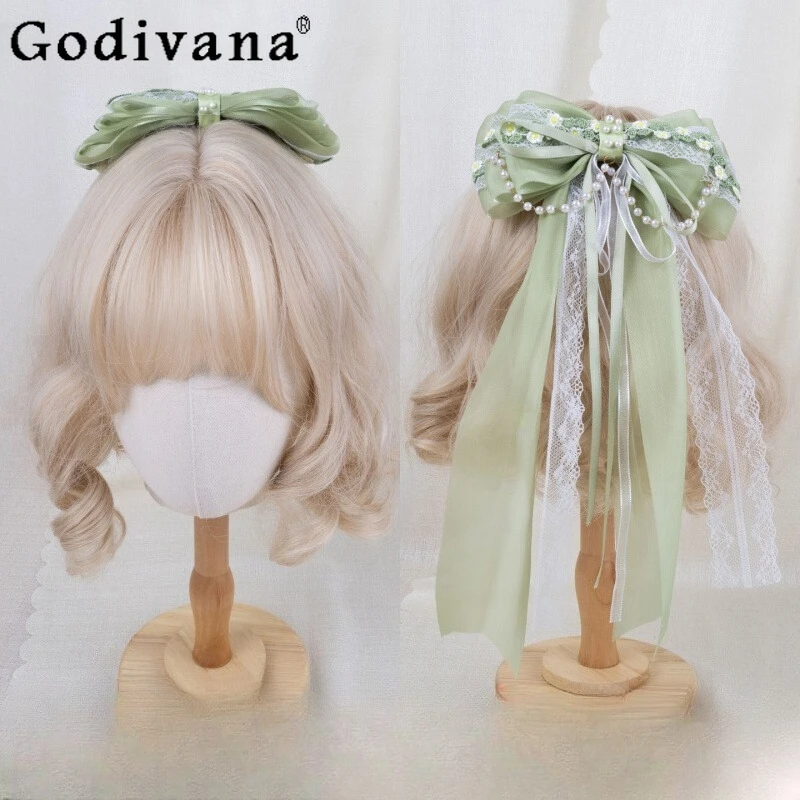 

Green Spring Series Bow Hair Clip Women's Lolita Original Design Hair Accessories Female Summer Flower Wedding Hairband