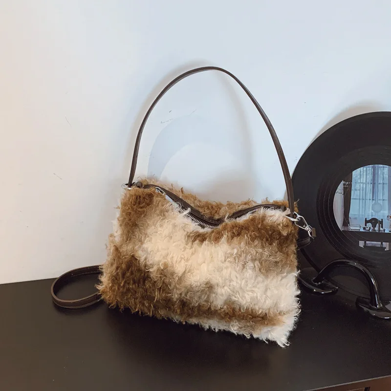 Зимняя сумка через плечо из овечьей шерсти, пушистые мягкие плюшевые сумки на плечо для женщин, леопардовые сумки и кошельки, дизайнерские сумки с подушками, новинка