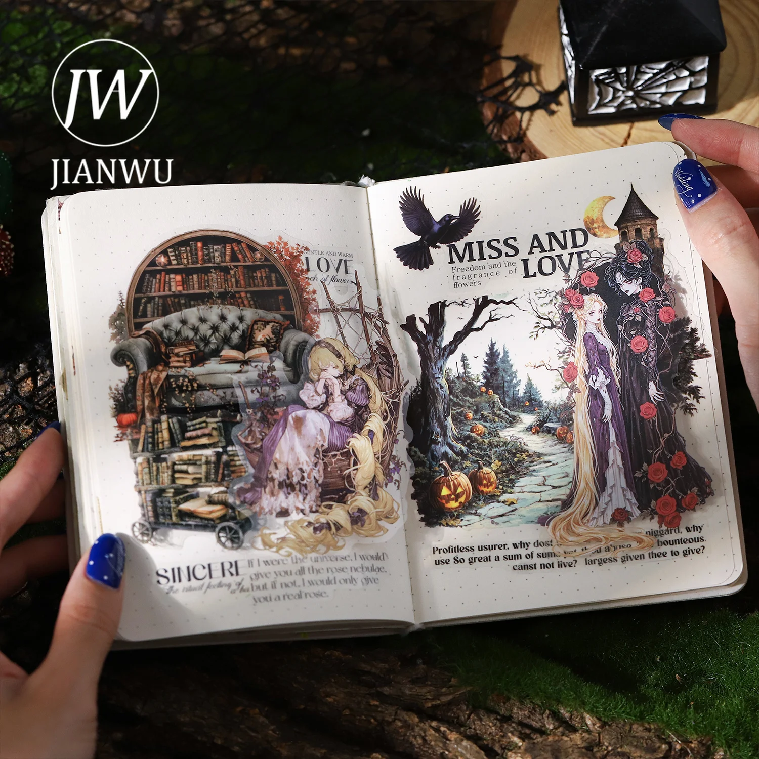 JIANWU Vintage Dark Fairy Tale Character Landscape Material Collage Scrapbooking PET Sticker Creative DIY Journal Stationery view 5