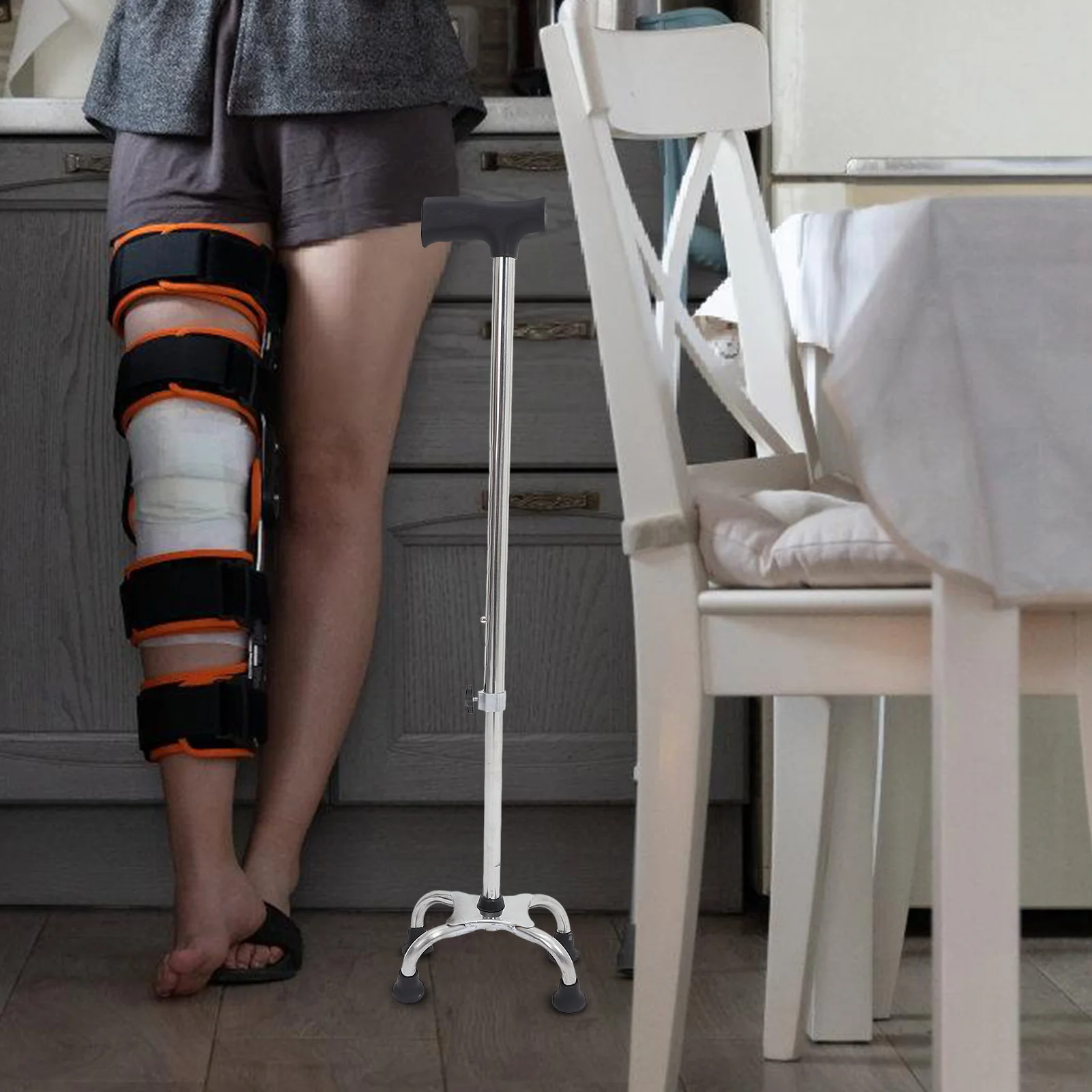 

Stick Adjustable Ergonomic Four Prong Base Anti Slip Cane for Seniors Mobility Support Stability Men Women