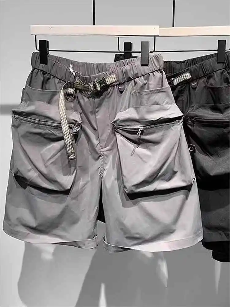 

Casual High Waist Men's Workwear Pants Summer Loose Belted Straight Leg ort orts Pure Color Versatile Slimming Design