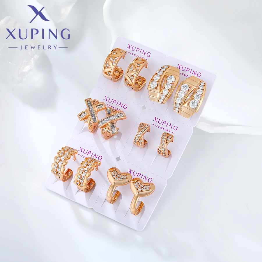 Xuping Jewelry New Arrival Fashion Mixed Charm More Items Gold Color Huggies Earrings for Women Girl Party Gift