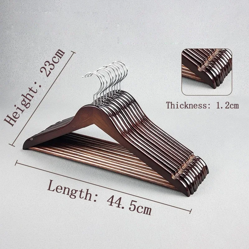 10 Pack Big Solid Wooden Coat Hangers, High Grade Large Wood Suit Hangers with Non Slip Pant Bar Seamless Wood Clothes Hangers
