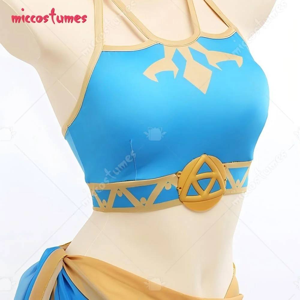 【Ready for Ship】HAIKYUU Women's Game Swimsuits Blue Bikini Set Halter Lace up Top and Bottoms Two-Piece Swimwear with Veil Dress view 6