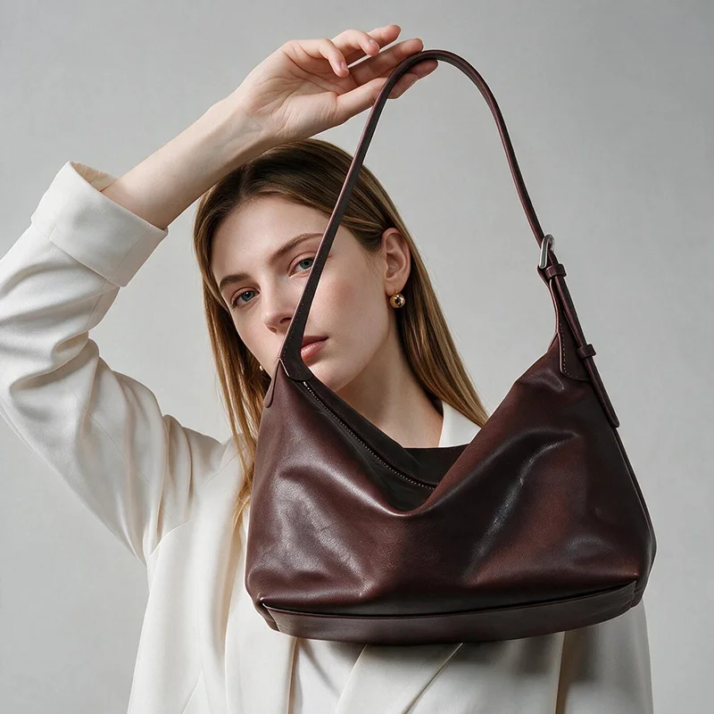 Women Luxury Handbags Underarm Bag Shoulder Bag Female Bags New Fashion Genuine Cowhide Leather Tote Bag Trendy Motorcycle Bags