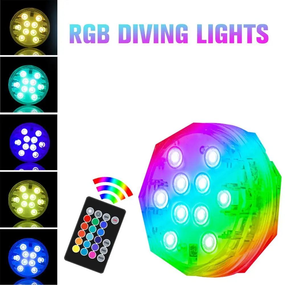 Submersible 10LED Underwater Light with Remote Control Underwater Pool Light Bright Lamp RGB for Pond/Pool/Aquarium