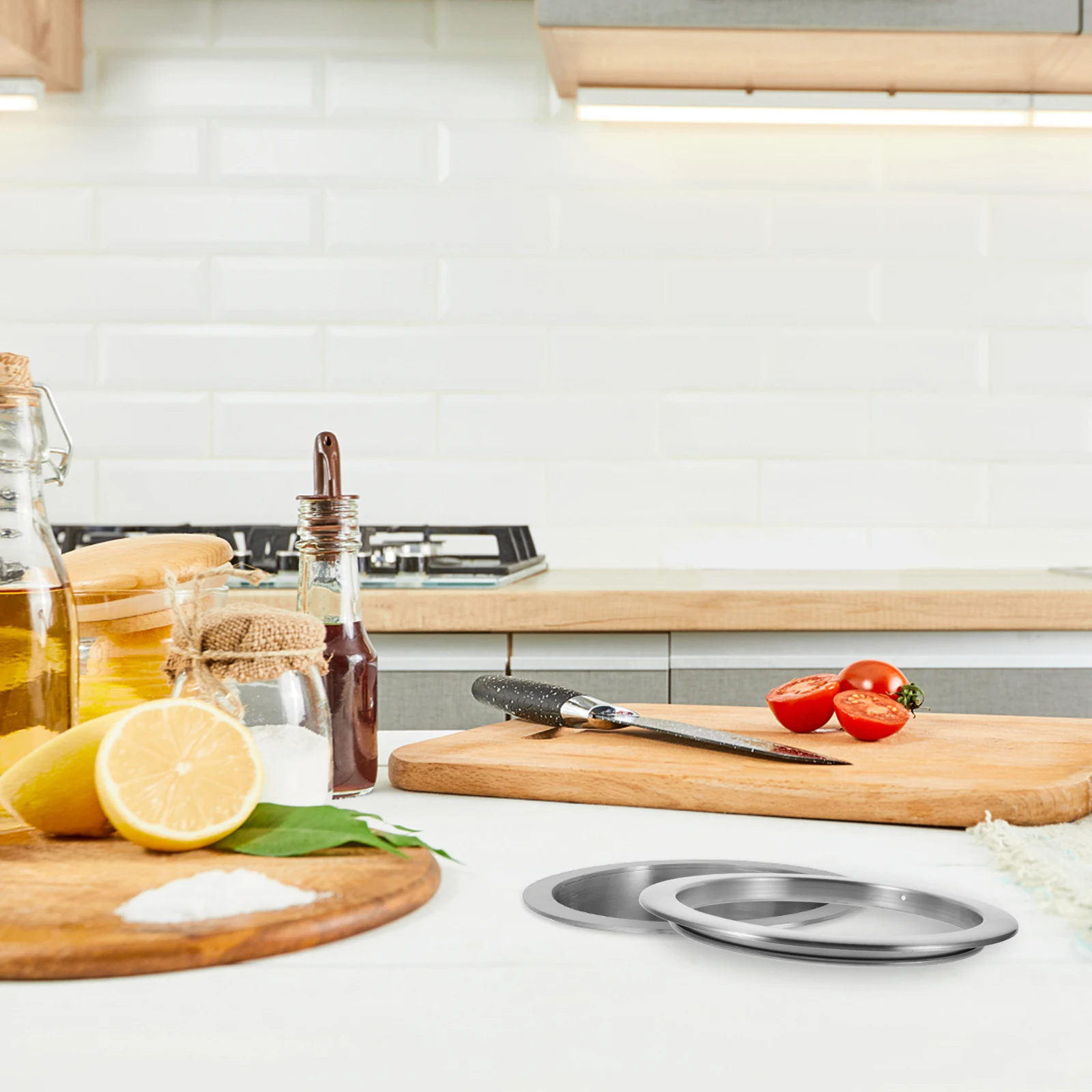 

Countertop Embedded Trash Can Lid Stainless Steel Drop in Trash Grommet Cabinet Recessed Wastebasket Ring Kitchen Bathroom